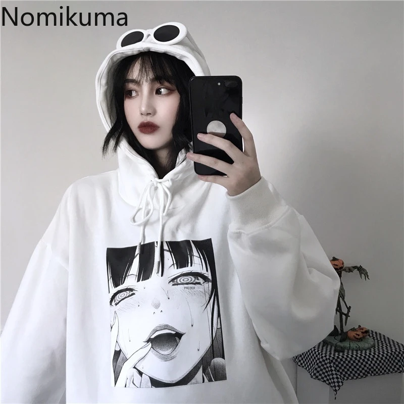 Толстовки Nomikuma с капюшоном принтом аниме Женские повседневные свободные
