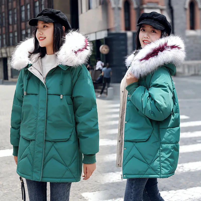

Down Jacket Cotton-padded Clothes Women's Winter Korean-style 2019 Loose And Plus-sized Mid-length with Fur Collar Cotton-padded