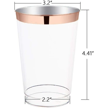 

12 Oz Rose Gold Plastic Cups-100 Pack Clear Plastic Cups with Rose Gold Rim-Wedding/Party Disposable Cups-Heavyweight Plastic Tu