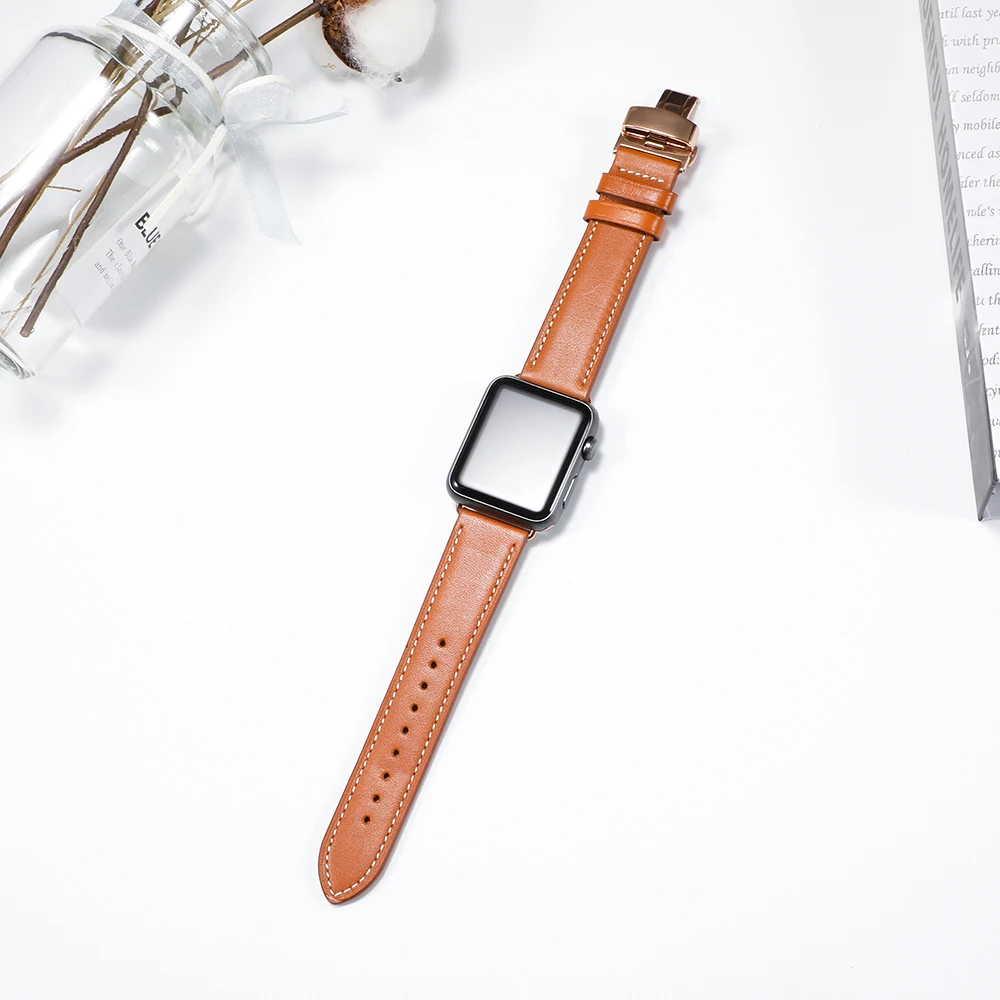 Кожаный ремешок для apple watch 5 4 band correa apple watch 42 мм 38 мм 44 мм 40 мм iWatch 4 3 2 Butterfly buckle pulseira ремешок для часов