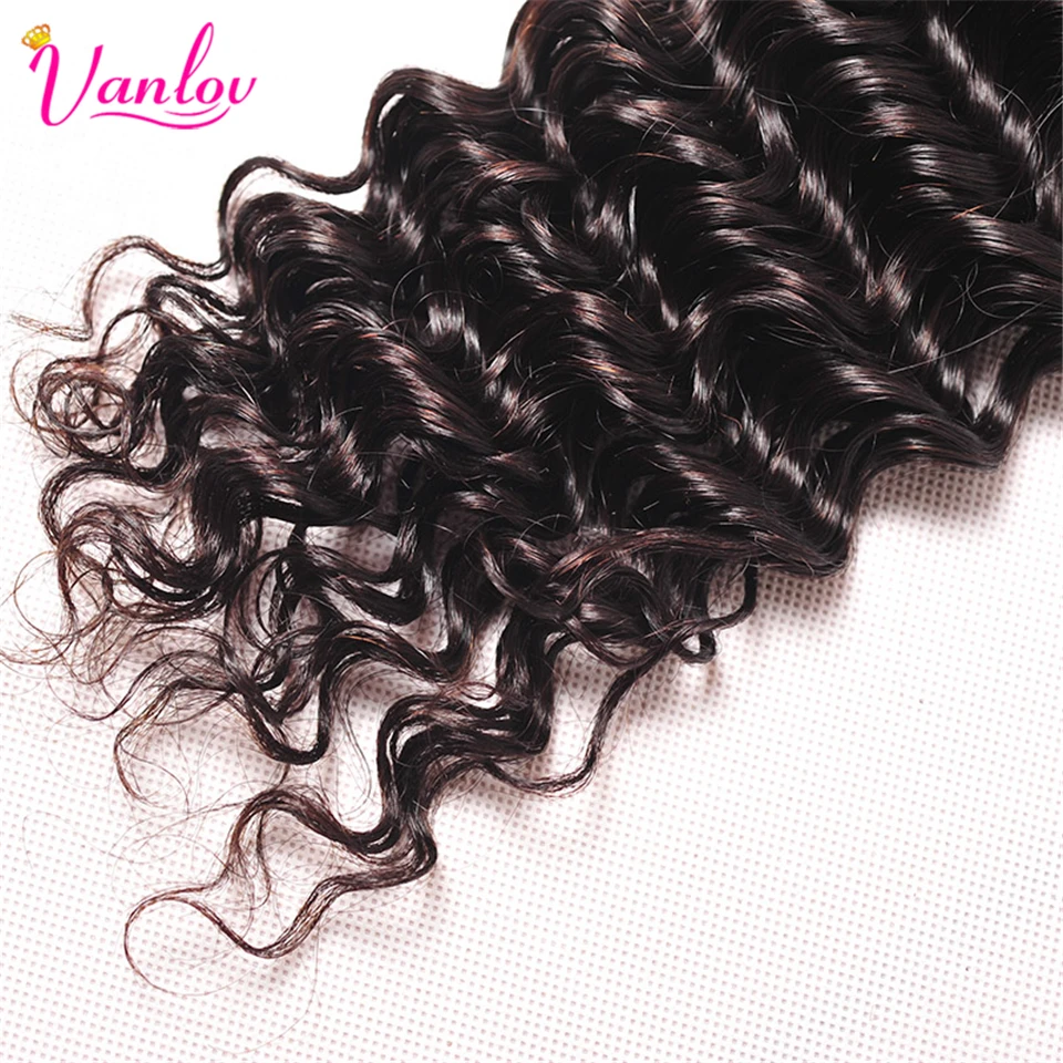 Vanlov Deep Wave Brazilian Hair Weave Bundles Human Hair Bundles Natural Color Jet Black Remy Hair Extensions 134 PcsLot (3)