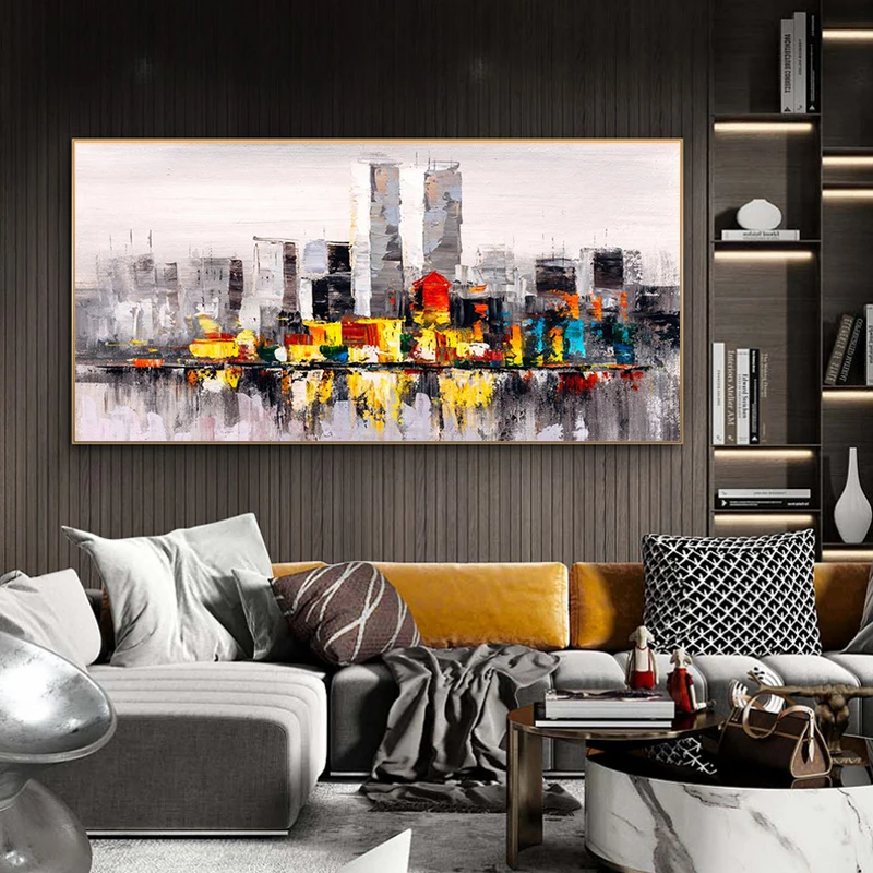 

Abstract City Scenery Oil Paintings on Canvas Wall Art Posters and Prints Wall Cuadros Landscape Pictures for Living Room Decor