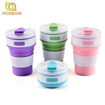 

350ml Folding Silicone 4 color Portable Silicone Telescopic Drinking Collapsible coffee cup folding silica cup with Lids Travel