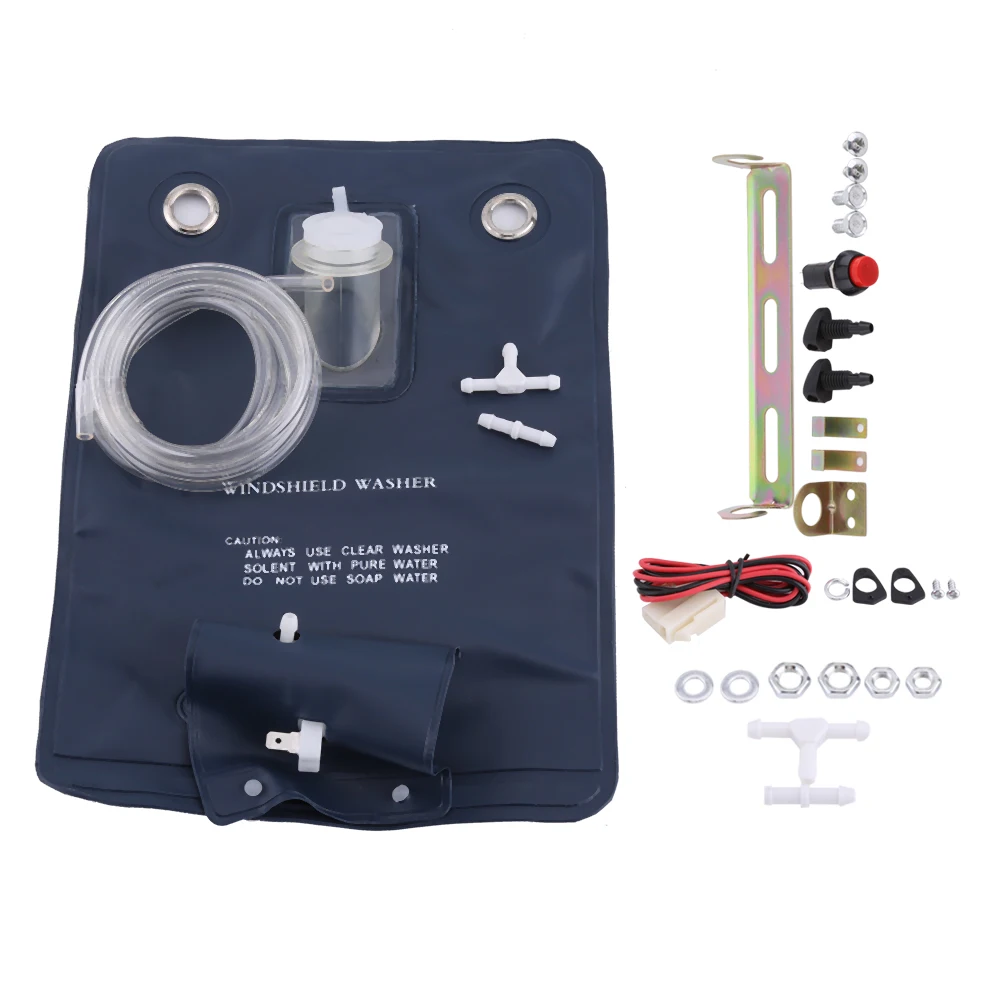 12V Universal Metal Plastic Windshield Washer Pump Bag Kit With Jet Button Switch and long hose AWP 23 for Classic Cars