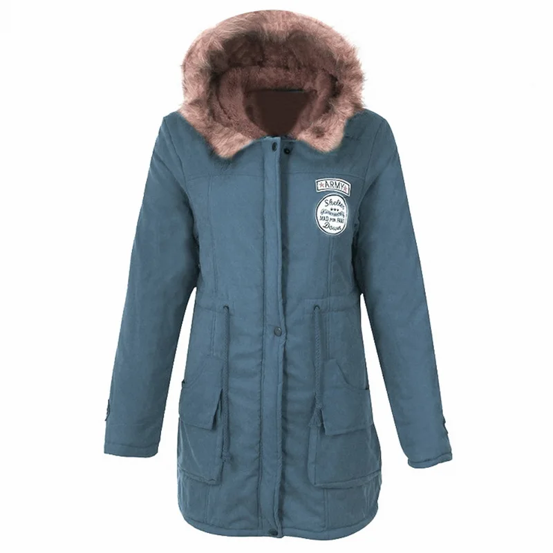 denim blue Зимняя куртка для женщин, парка с меховым воротником, тонкая парка на молнии, шерстяная шапка, пояс, худи, утолщенное зимнее пальто, верхняя одежда, длинное женское зимнее пальто - Цвет: denim blue