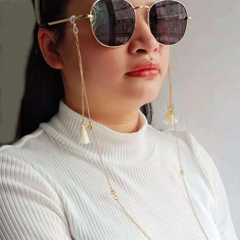 

Fashion Woma Eyeglass Chain Tassels Pendant Crystal Charm Anti-Falling Glasses Holder Cord Eyewear Retainer LanyardNecklace