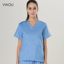 Новые женские медицинские черные Скрабы женские с коротким рукавом Скраб Униформа Топ стоматологическая клиника необычный дизайн Хирургическая Одежда Slim Fit