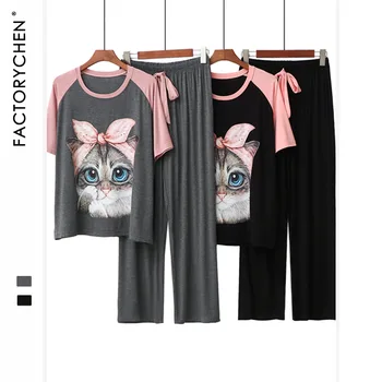 

Spring Summer 2 Piece Set Sleepwear Cartoon Sweet Pajama Sets Pajamas for Women