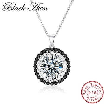 [BLACK AWN] Genuine 100% 925 Sterling Silver Necklace Women Jewelry Flower Pendants P113