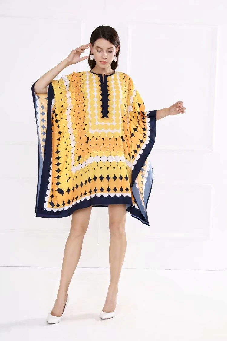 Летняя Модная Новинка Vestidos женское повседневное Свободное платье с рукавом «летучая мышь» с геометрическим принтом