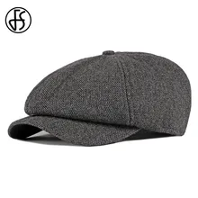 FS модные теплые зимние Восьмиугольные шляпы Черные Серые полосатые газетные кепки корейский Британский Стиль художники берет Хлопок Плоский таксистка