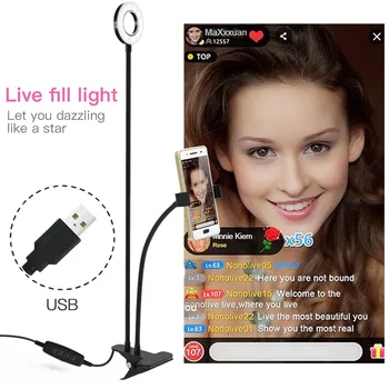 Online LED Ring Ligh Flexible Mobile Phone Holder Lazy Bracket Desk Lamp Light For Live Stream Office Kitchen Photo Studio Selfie