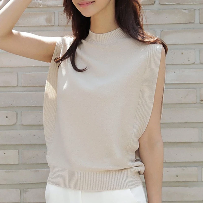 GALCAUR Knitted Solid Minimalism Vest For Women O Neck Sleeveless Slim Casual Sweater Female 2020 Autumn Fashion New Clothing