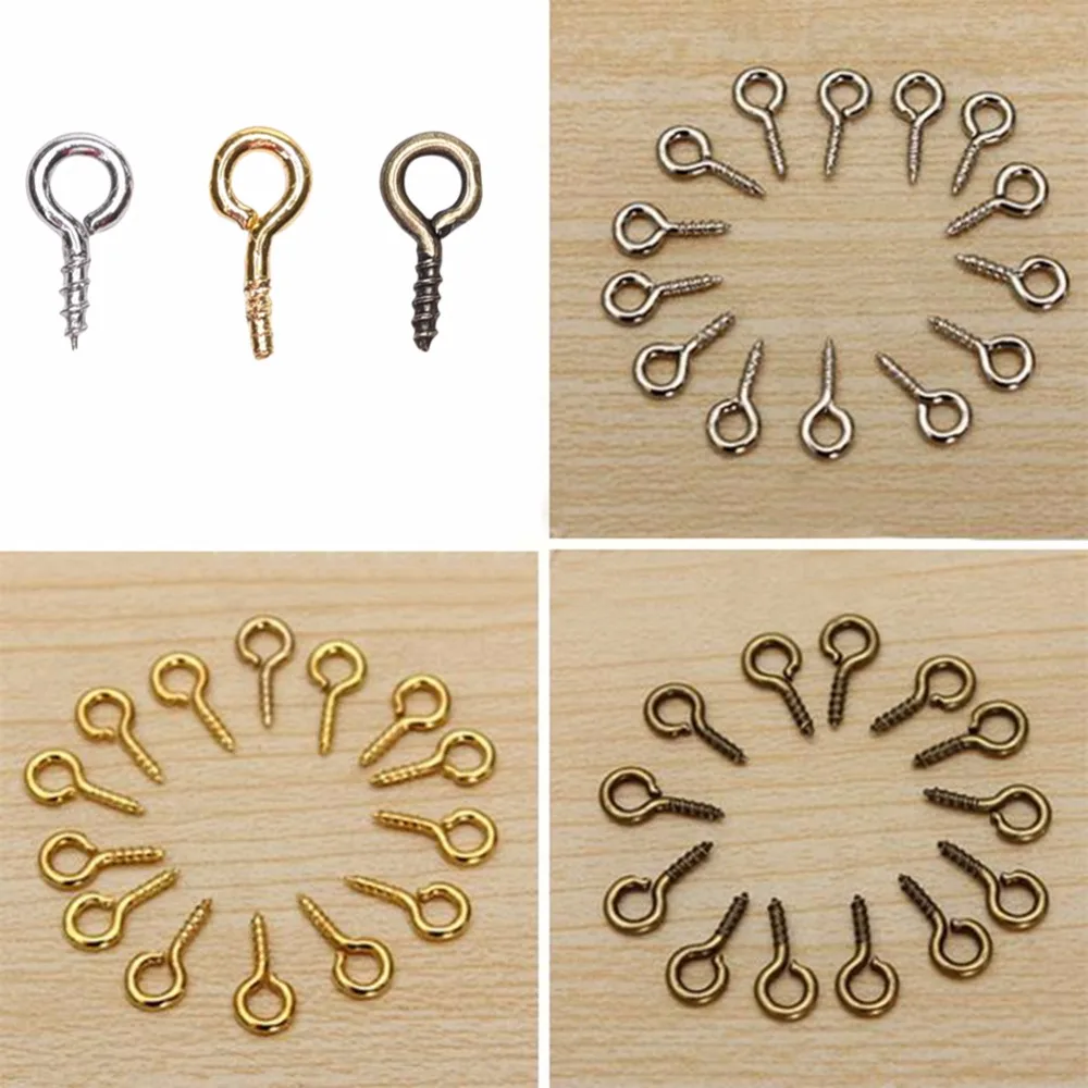 

100X Small Tiny Mini Eye Pins Eyepins Hooks Eyelets Screw Wooden Windows Frame Threaded Clasps Hook Peg