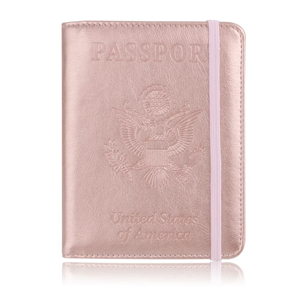 100 шт RFID Блокировка Обложка для паспорта из искусственной кожи защитный чехол Соединенные Штаты Америки дорожный кредитный держатель для карт Органайзер - Цвет: Rose Gold