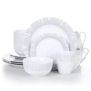 

VEWEET FRAME 16-Piece Porcelain Ceramic Tableware Dinnerware Set with 4*Dinner Plate,Dessert Plate,Cereal Bowl and 380ML Mug