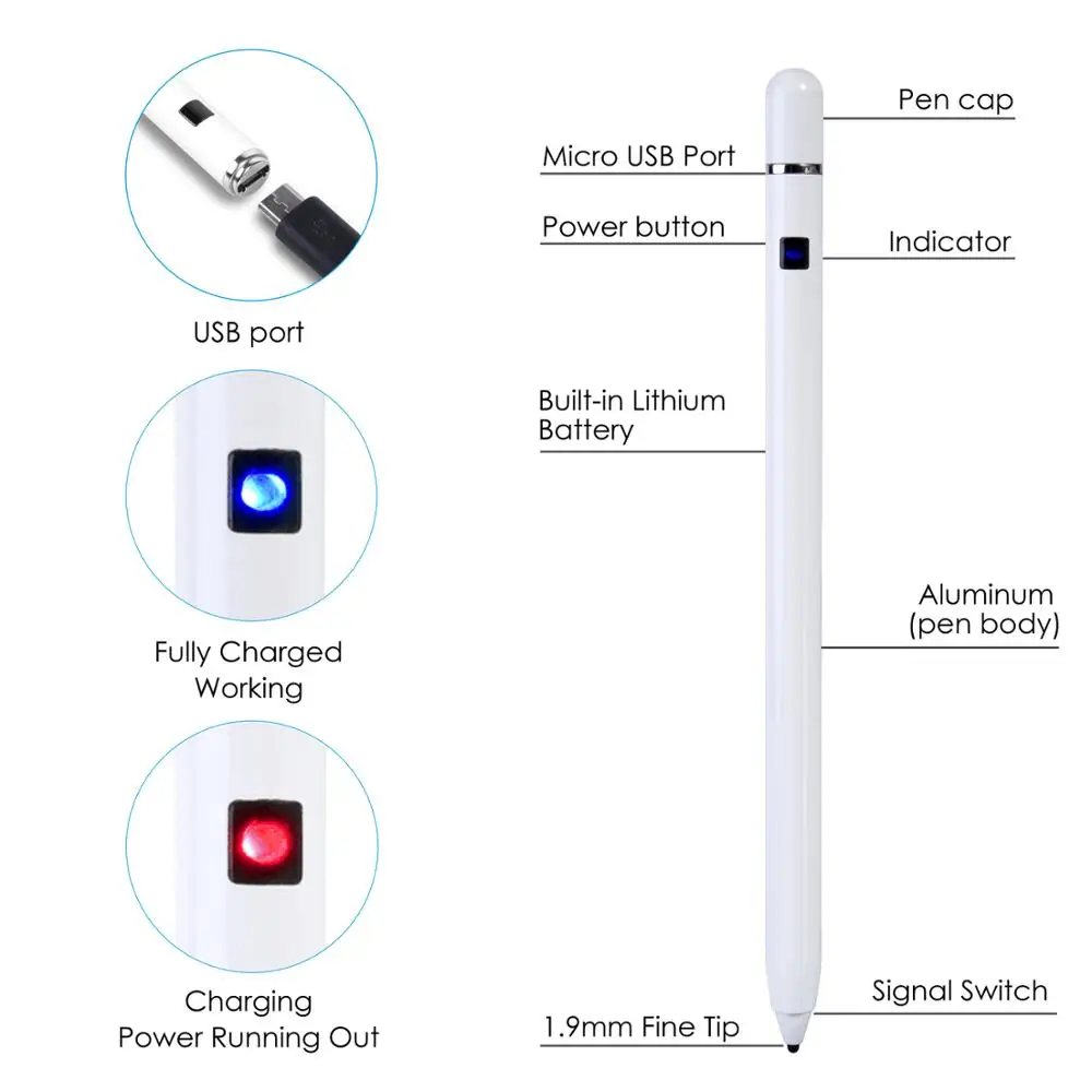 

High precision Active Stylus Pen For iPad Pro 11 12.9 9.7 Air 3 2019 Mini 5 For Surface Samsung Huawei Tablet Phone Compatible
