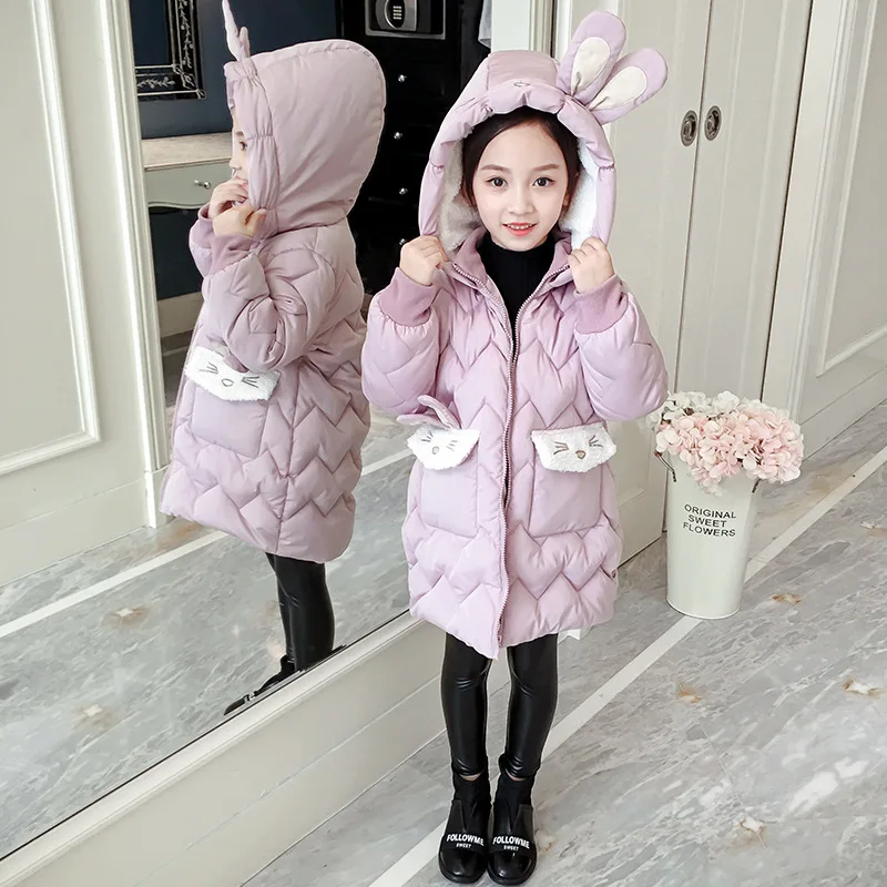 

2019 New Style Western Style CHILDREN'S Cotton-padded Jacket Girls Winter Cotton Coat Big Boy Children Rabbit Eared Cotton-padde