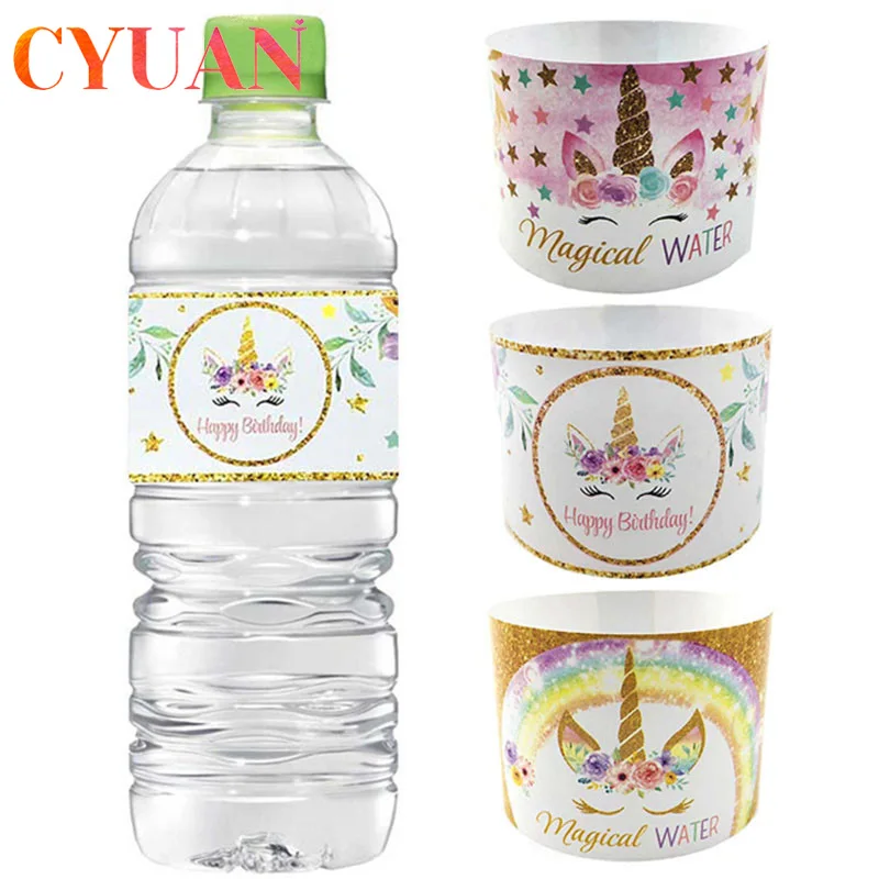 

CYUAN 24pcs/lot Paper Unicorn Bottle Stickers Unicorn Party Supplies Birthday Unicorn Party Decor Sticker Unicornio Party Favors