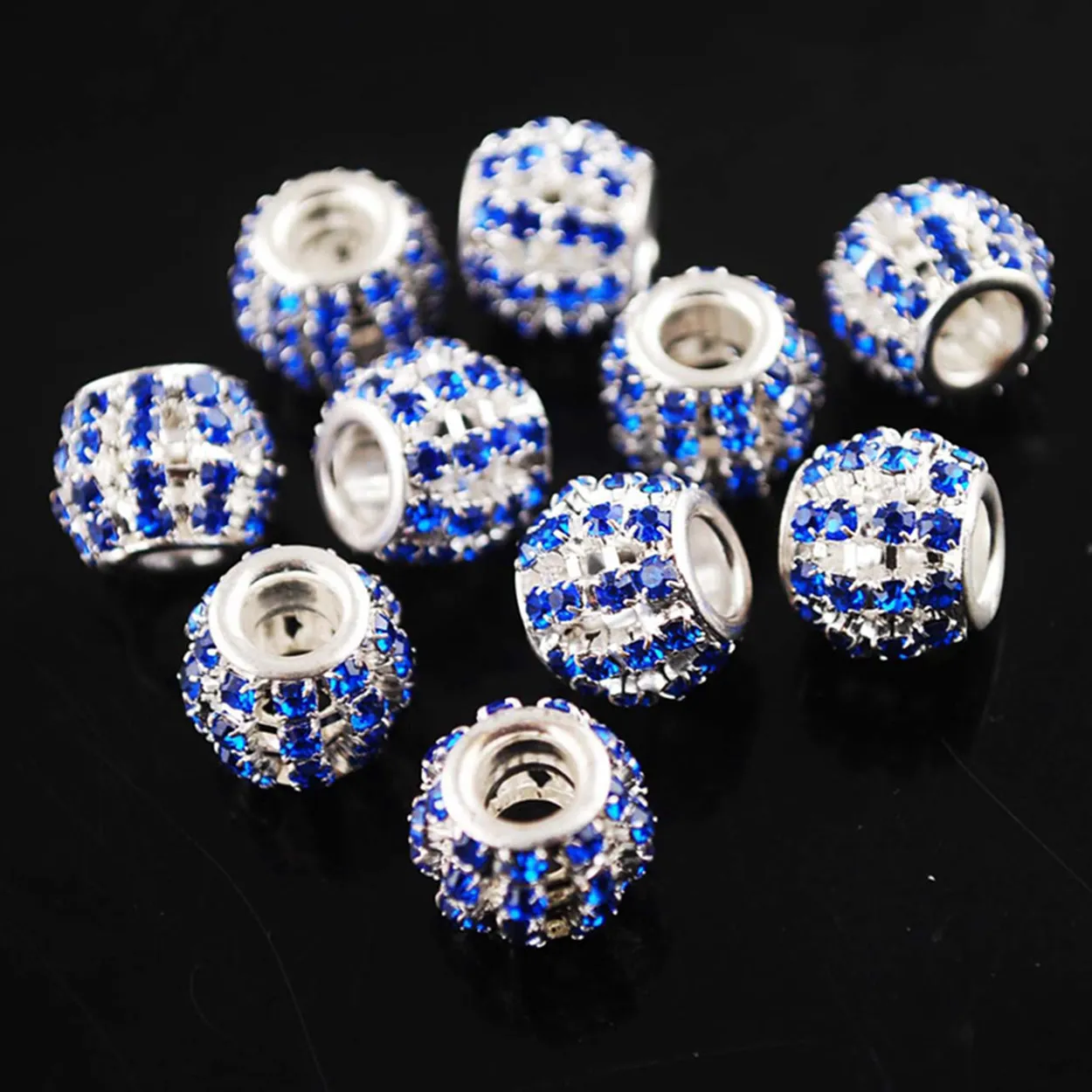 5pcs Oval Crystal Rhinestone Charms Findings Loose Big Hole Beads 12X10mm Craft 