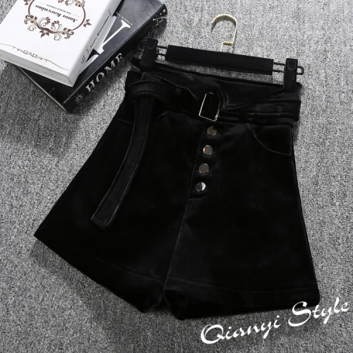 Pleuche Shorts Female Autumn and Winter New Korean Fashion High Waist Thin Women's Shorts Harajuku Street Wear,A332 - Цвет: Черный