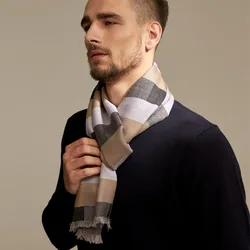 Men's 100% Cashmere Warm Scarves Classic Plaid Print Tassel Scarf In Winter Soft Luxurious Wool Wrap Muffler Pashmina Scarf