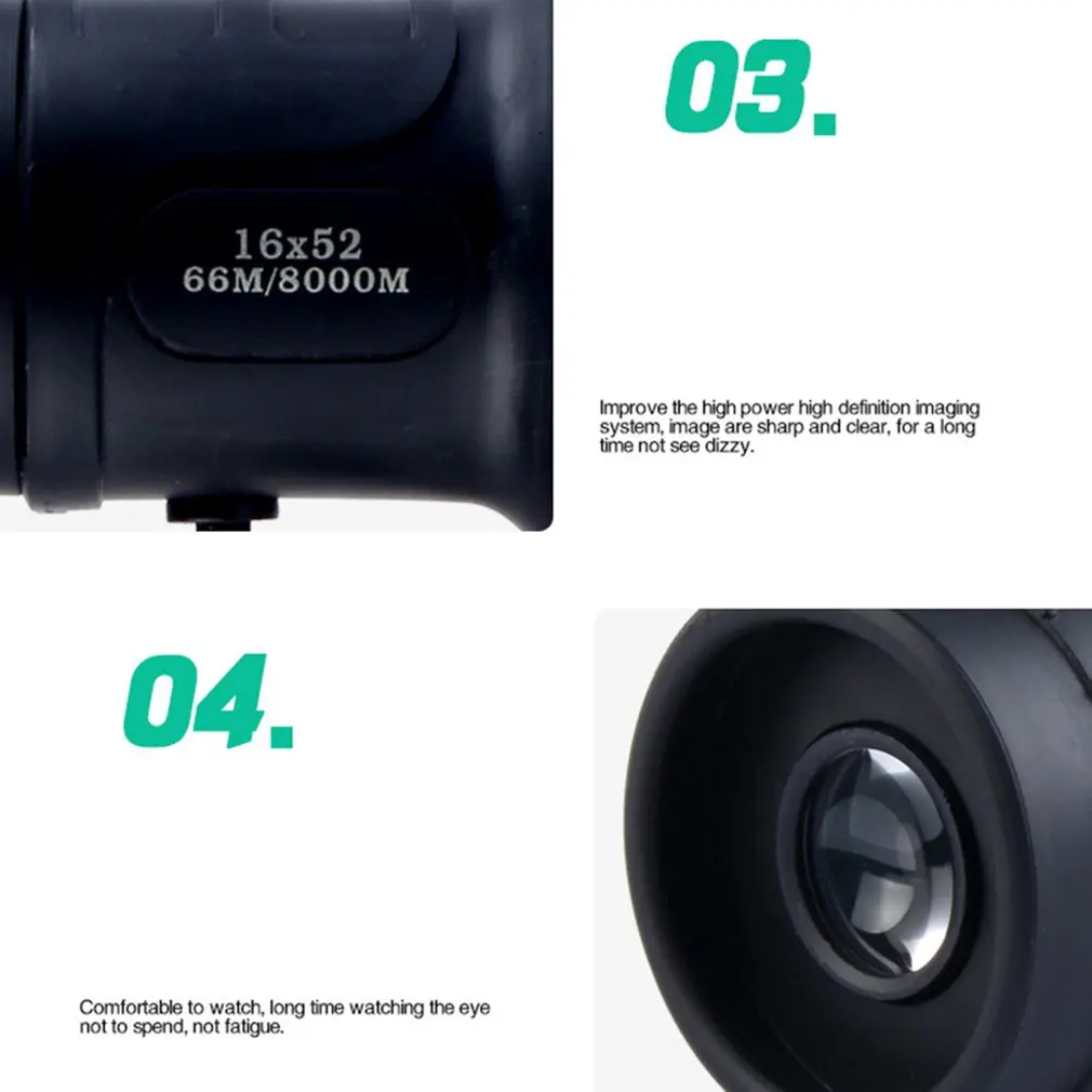Portable 16 X 52 High Over Binoculars Telescope Monocular 66 / 8000M Plastic Binoculars Outdoor Black Outdoor Sports Telescope