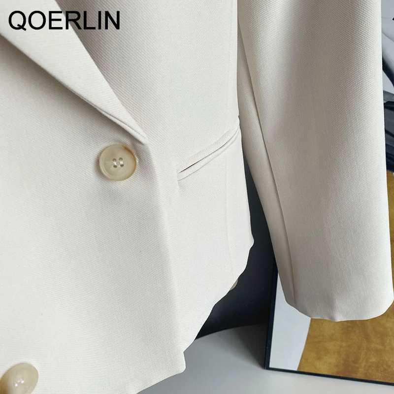 QOERLIN Vintage 2021 Women Suit Jacket Textured Blazer Women Jacket Female Notched Long Sleeve Short Blazer Coat Office Ladies
