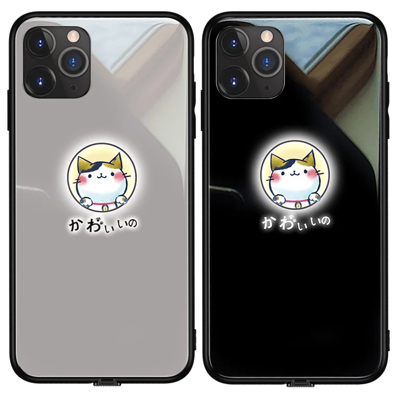 Для iPhone/11 11 Pro Max X XR XS Max чехол животных Женщина-кошка собаки для маленького мальчика и девочки световой закаленное Стекло чехол для телефона чехол s+ Стекло пленка