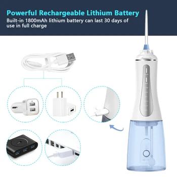 

Portable D ental Oral Irrigator Rechargeable Cordless Powerful Water Flosser Teeth Cleaner Detachable 350ml Water Tank