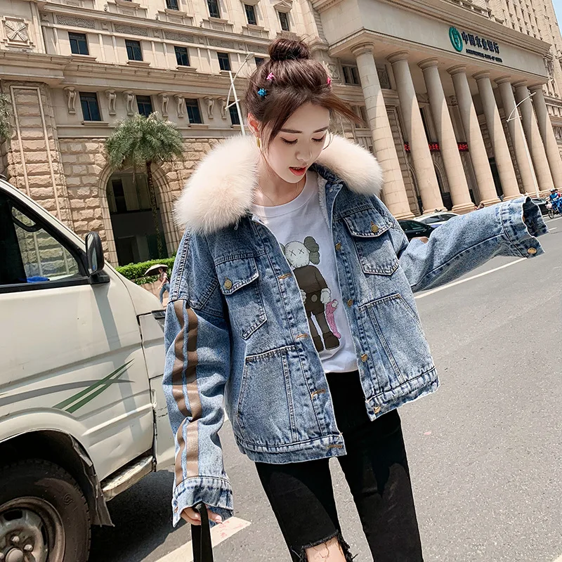 

Photo Shoot 2019 Winter New Products WOMEN'S Dress Cotton-padded Jacket Brushed And Thick Large Fur Collar Berber Fleece Cowboy