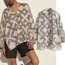 

Jenny&Dave Shirt Women Blouse Enlgand Indie Folk Vintage Geometric printing Loose Blouse Women Blusas Mujer De Moda And Tops