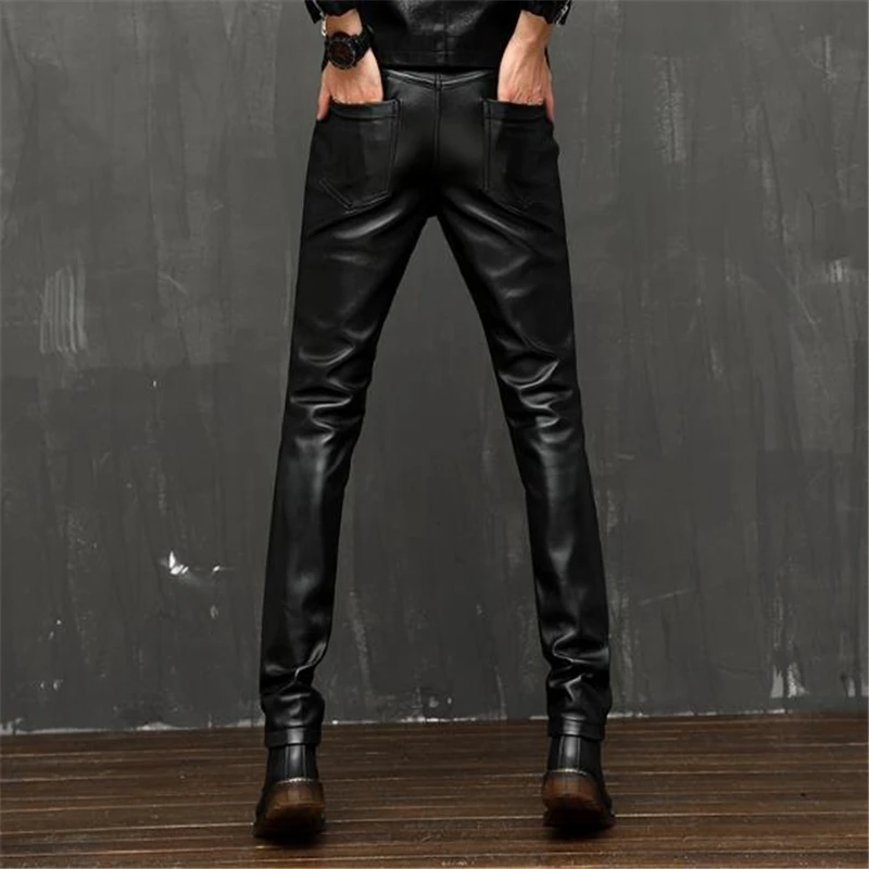 Description Picture 6 of itemSpring Pantalones Warm Pu Hot Sale Leather Pencil Pants Male Velvet Thick Trousers Stretch Waterproof Capris