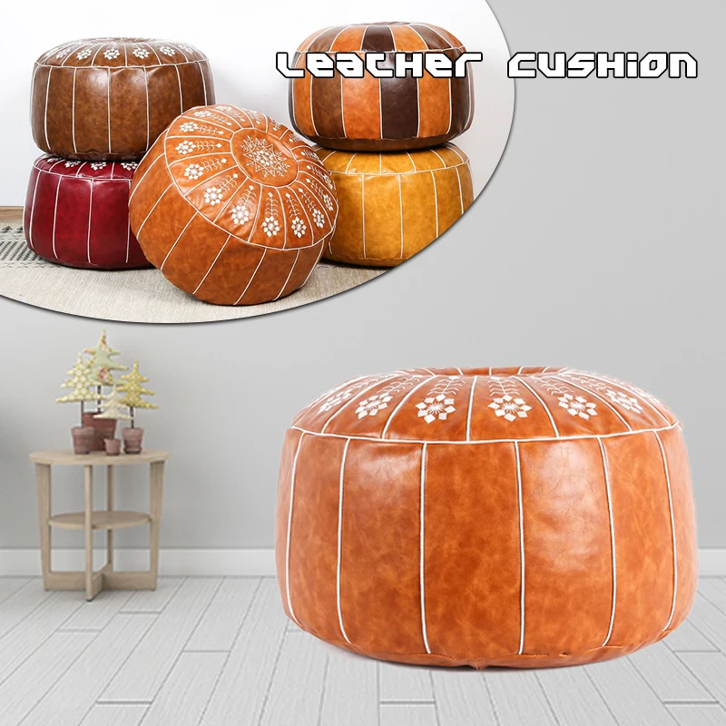 Moroccan Leather Pier Futon Cover Lazy Cushion Handmade Mandala Embroidery Nordic Folk Soft Tatami Mat Covers