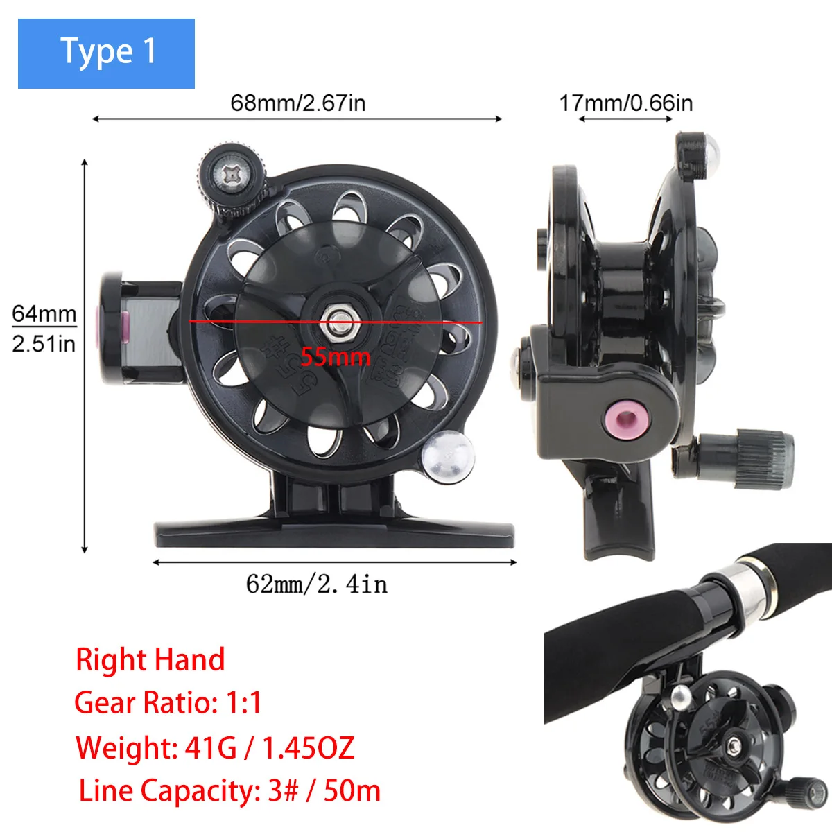 Mini Winter Ice Fishing Reel Ultralight 50mm 55mm 60mm Hand Reel Fly Fishing Line Wheel Carp Spool Pesca Fishing Goods Tackle
