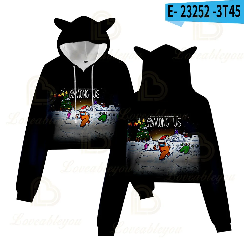 

Cat Ear Style Hoodies US Women Cute Cat Crop Top Hoodie Female Sweatshirt Trendy Hip Hop Streetwear