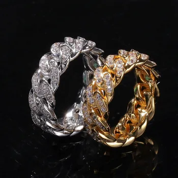 

D&Z Cuban Link Chain Ring Men's Hip Hop Gold Color Iced Out Cubic Zircon Jewelry Rings 7 8 9 10 11 Five Size