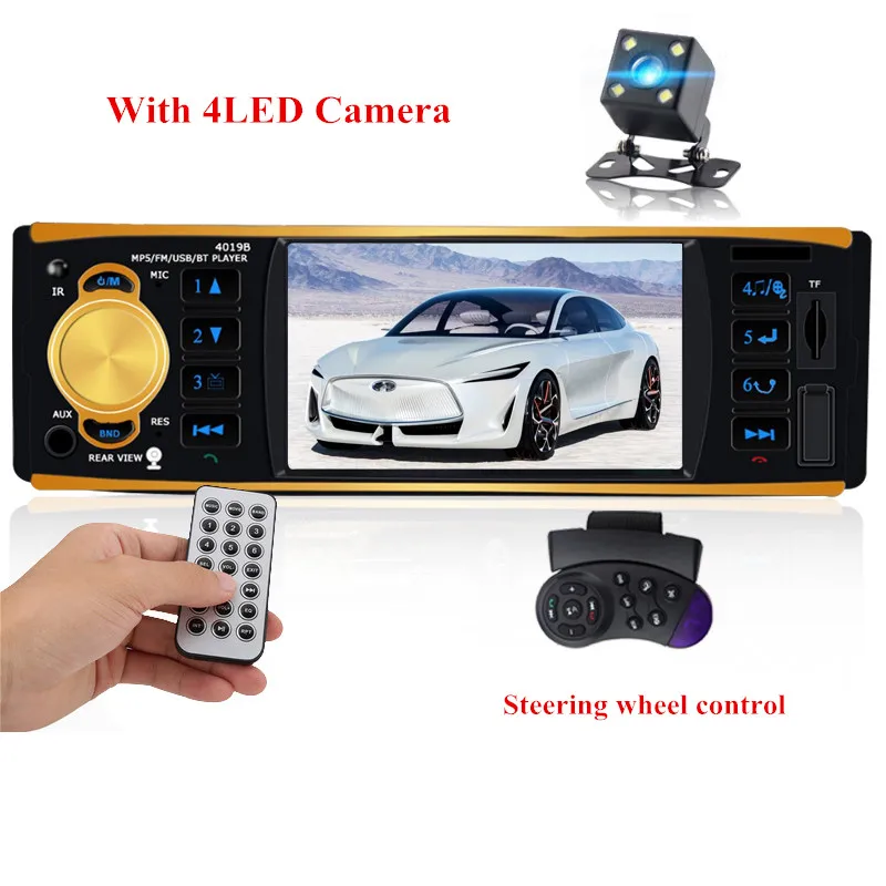 LTB FM 4019B 4,1 дюймов HD 1 Din автомагнитола автомобиля аудио стерео USB AUX FM Bluetooth магнитола станции MP3 с заднего вида камера Дистанционное управление - Цвет: With 4LEDS Camera