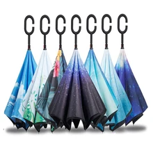 Прямая поставка, звездное небо, анти-УФ перевернутый зонтик, обратный, двойной слой, Guarda Chuva, самостоящий, наизнанку, защита от солнечного дождя