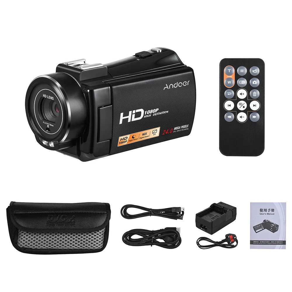 Andoer HDV-V7 PLUS 1080P Full HD 24MP Портативная Домашняя Цифровая видеокамера с дистанционным управлением и инфракрасным ночным видением