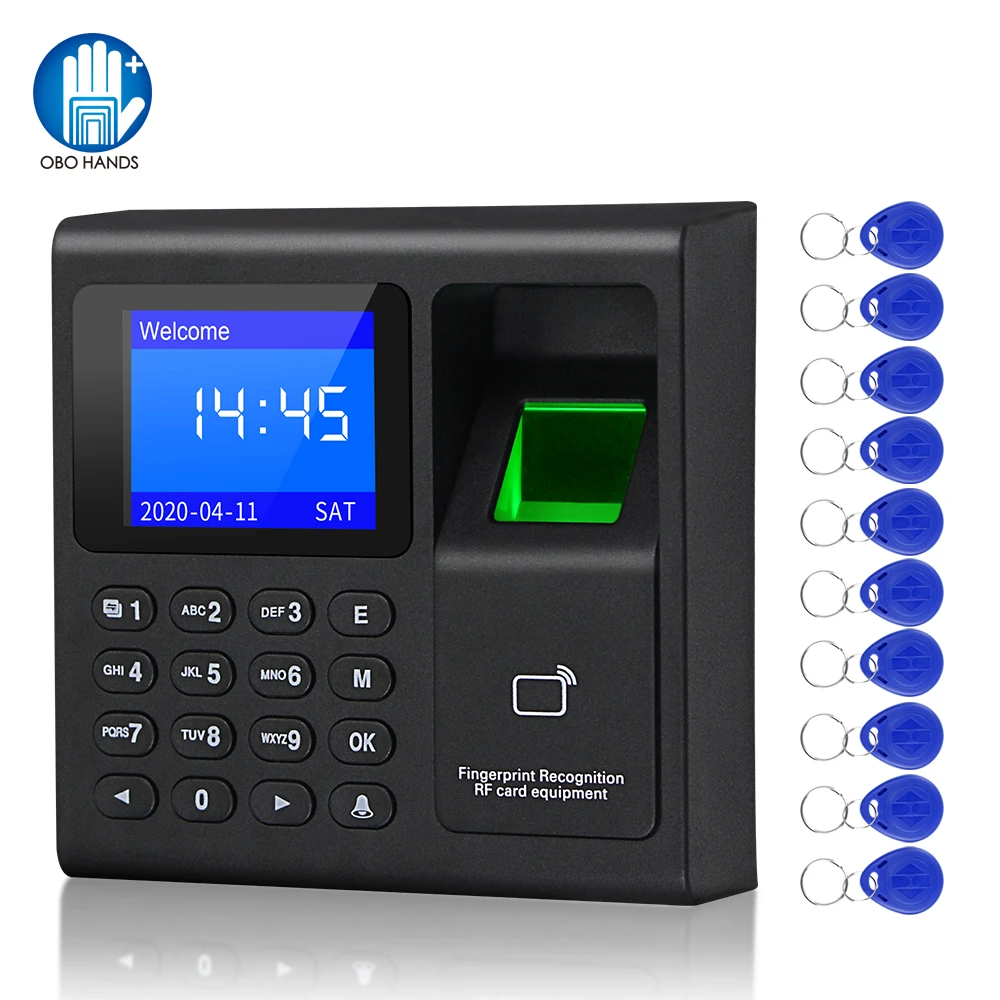 Biometryczny System kontroli dostępu RFID klawiatura RFID System linii papilarnych USB elektroniczny zegar maszyna obsługująca + 10 sztuk pilotów