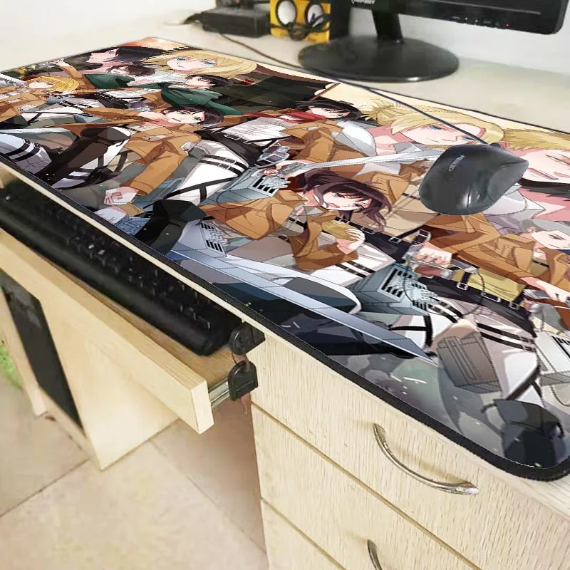 XGZ Attack on Titan Anime Large Gaming Mouse Pad Gamer Lock Edge Keyboard Mouse Mat Gaming Desk Mou