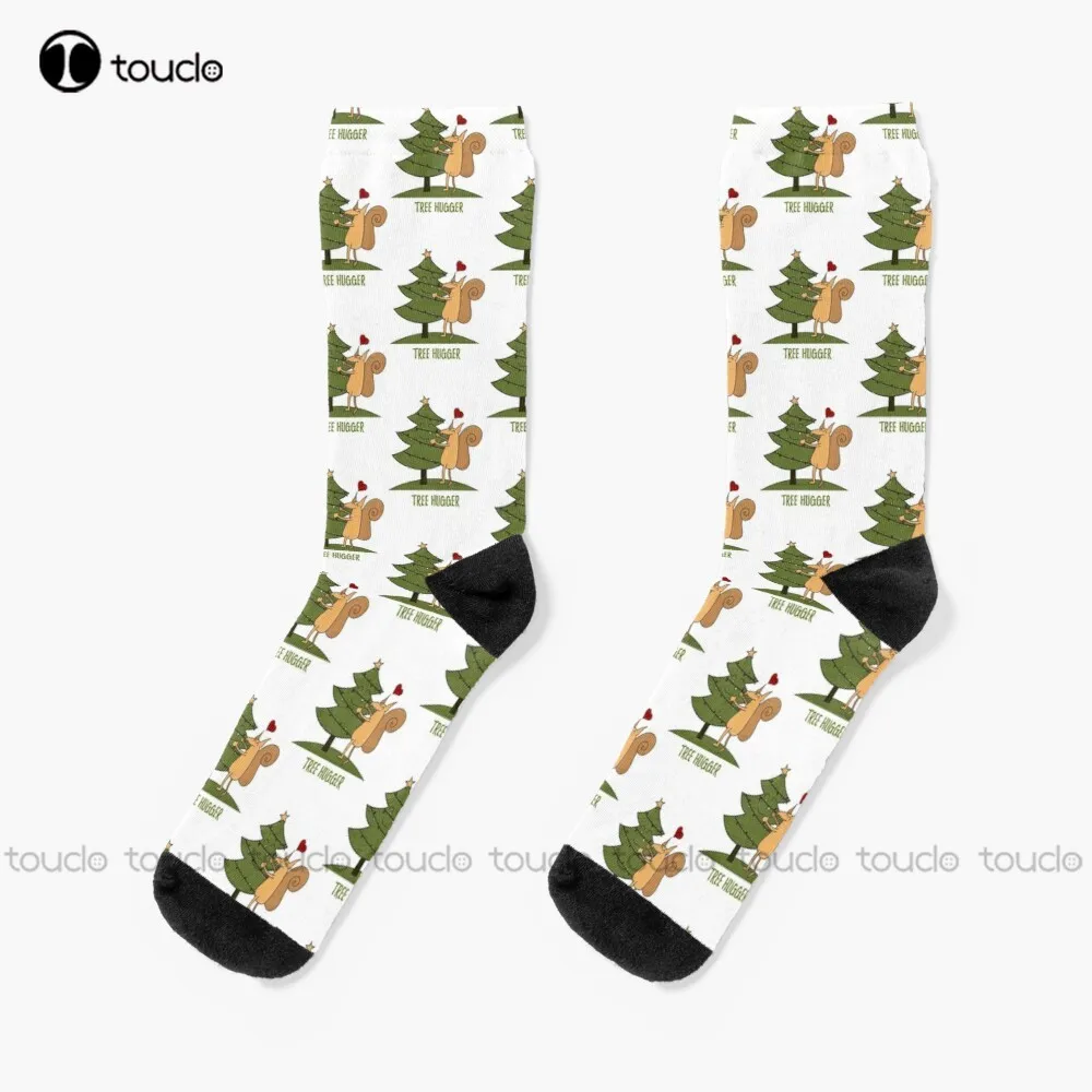 

Christmas Tree Hugger Socks Womens Socks Crew Christmas New Year Thanksgiving Day Gift Unisex Adult Teen Youth Socks Custom