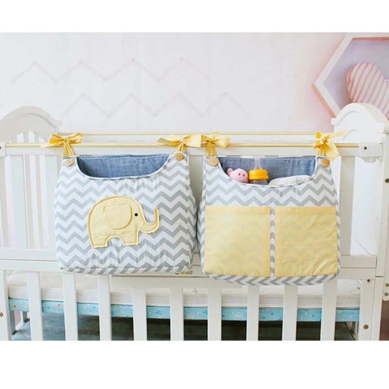 97BC 2 Pcs Baby Crib Storage Bag Lace-up Hanging Organizer Cot Care Essentials Diaper Pocket Pouch