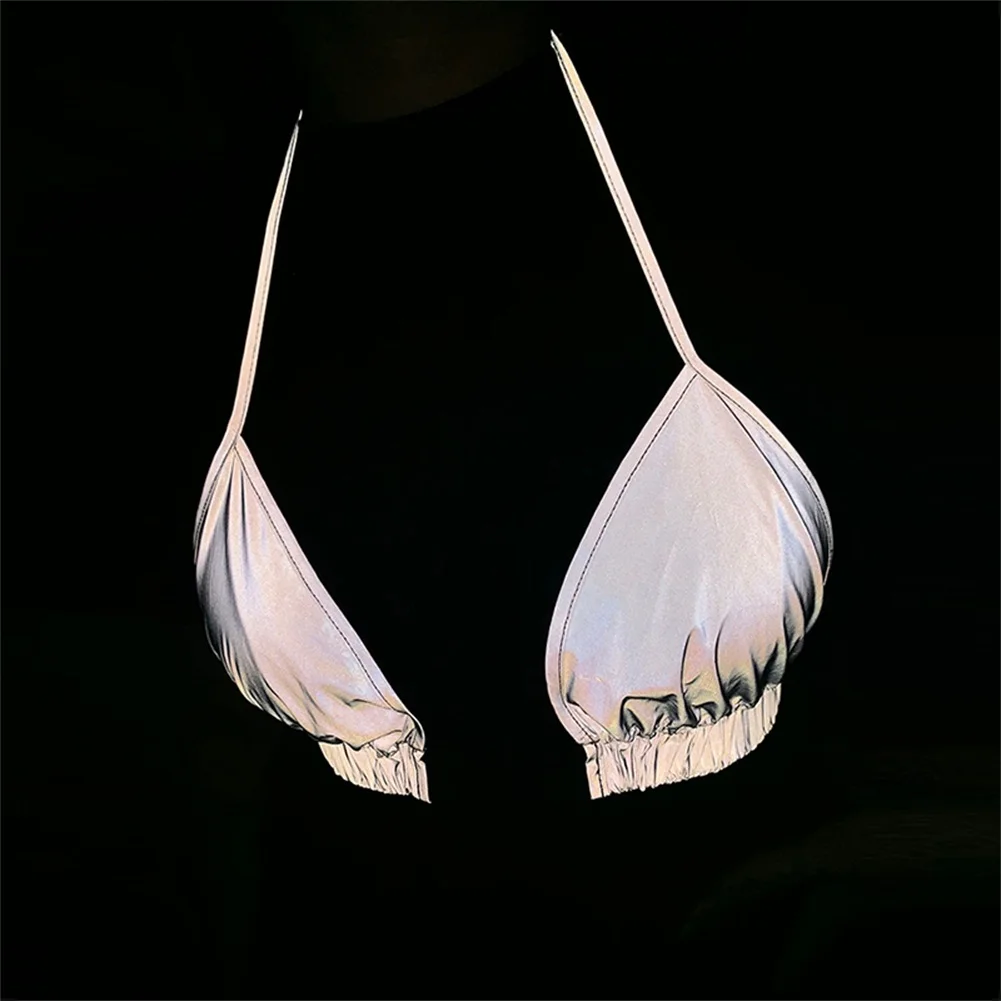 Сексуальная Хип-хоп Летняя женская отражающая сумка с пряжками фестиваль Холтер Bralet сексуальный бюстгальтер бюстье укороченный топ Camisole