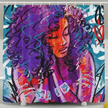 

African American Black Woman Abstract Bath Shower Curtain Decor