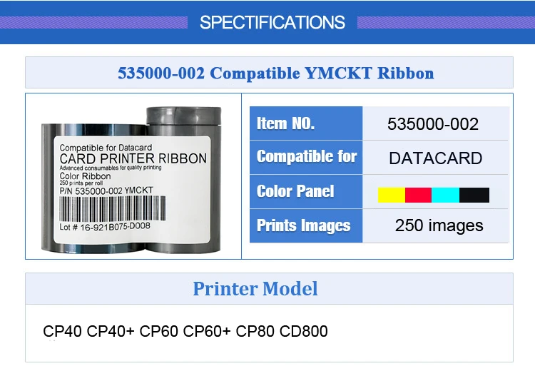 Для Datacard 535000-002 YMCKT цветная лента 250 принты используются в CD800 CP40 CP40+ CP60 CP60+ CP80 принтер для удостоверения личности