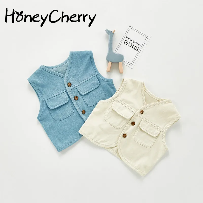 

2020 Autumn Baby Denim vest Waistcoat Jacket Kids' Waistcoat Baby Loose Waistcoat Korean Fashion vest