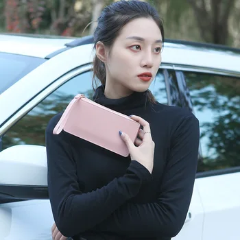 

Korean Version of the Solid Color Soft Long Wallet Fashion Large Capacity Double-Layer Phone Hand Coin Wallet Bag Gifts