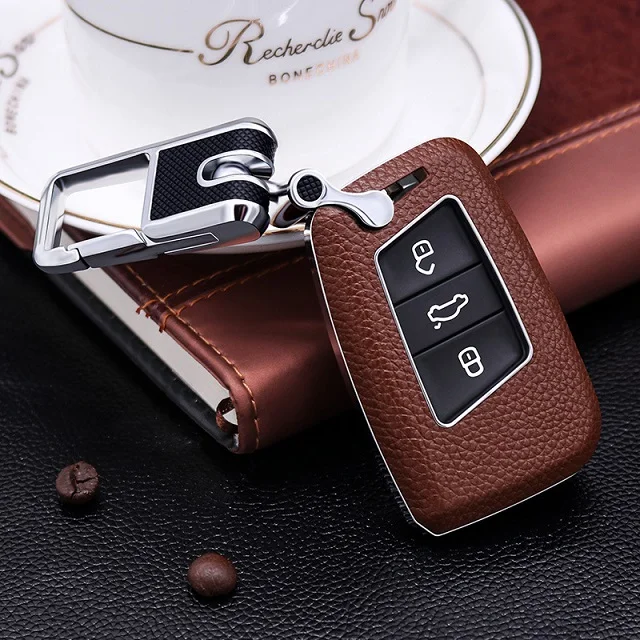 C brown set Кожаная ключница в виде ракушки Volkswagen VW Magotan Tiguan MK2 Passat B7 B8 CC Skoda Superb A7 - Название цвета: C brown set